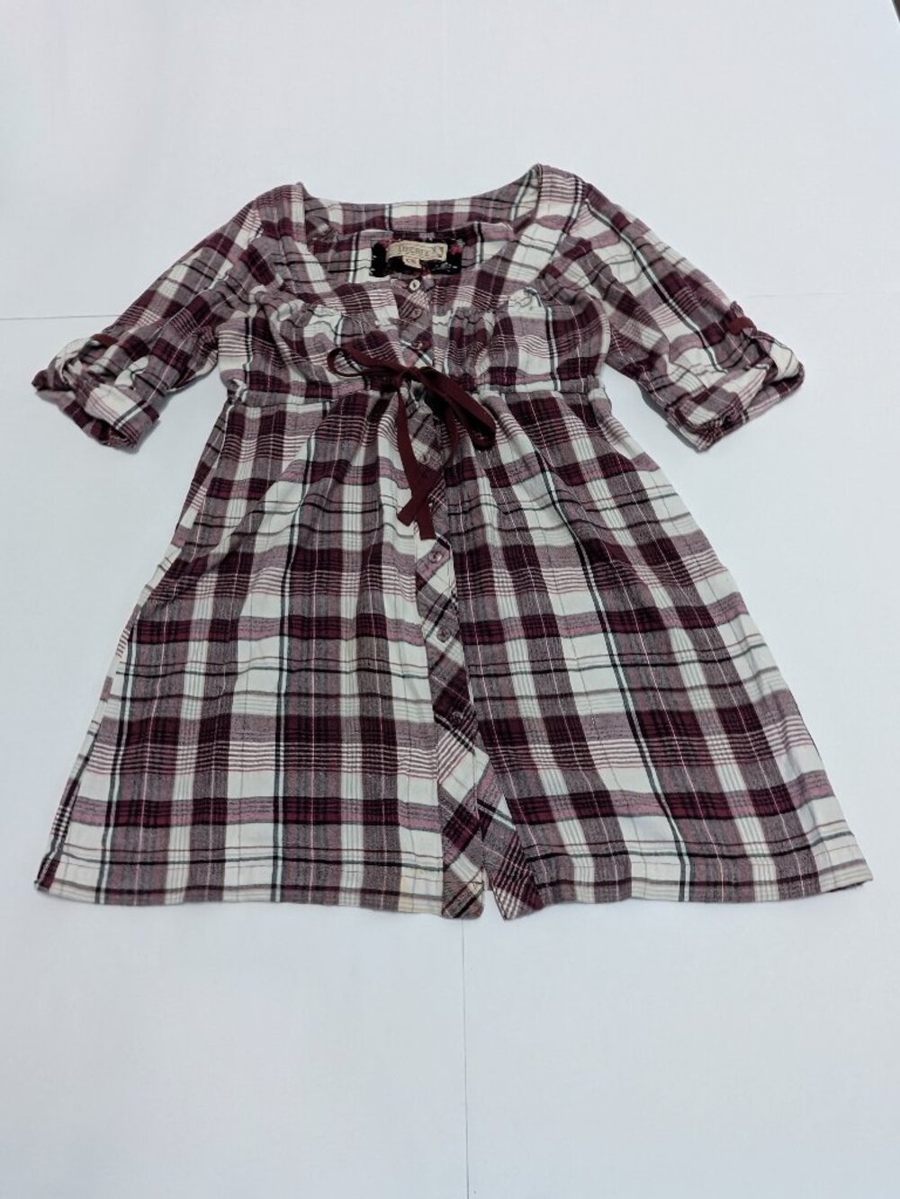 Decree Babydoll-Style Top Empire Waist Front Tie Plaid White & Purple XL
